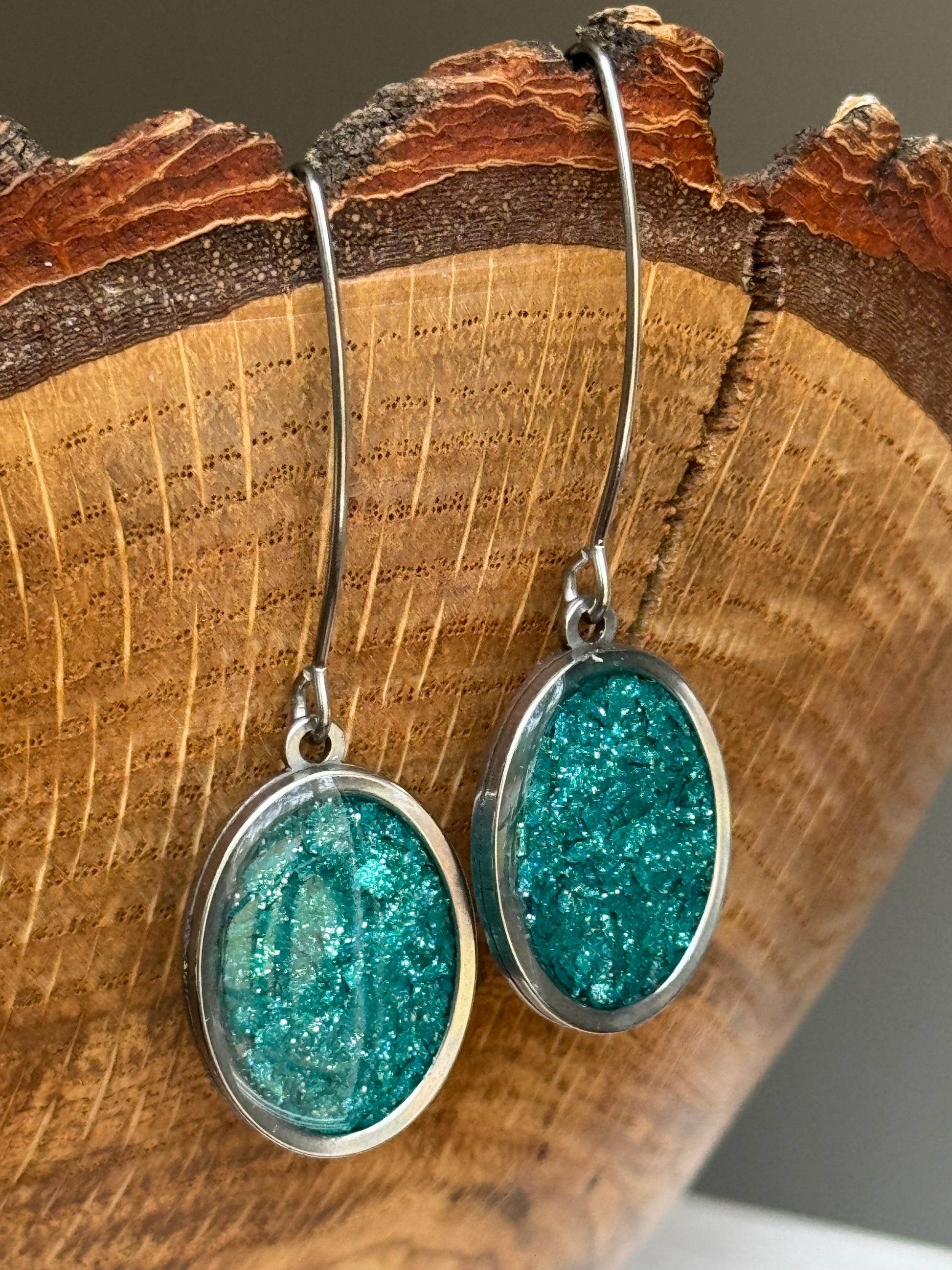 Turquoise oval earrings in gift-ready packaging — crayon jewelry by mother-daughter based in Atlanta, GA.