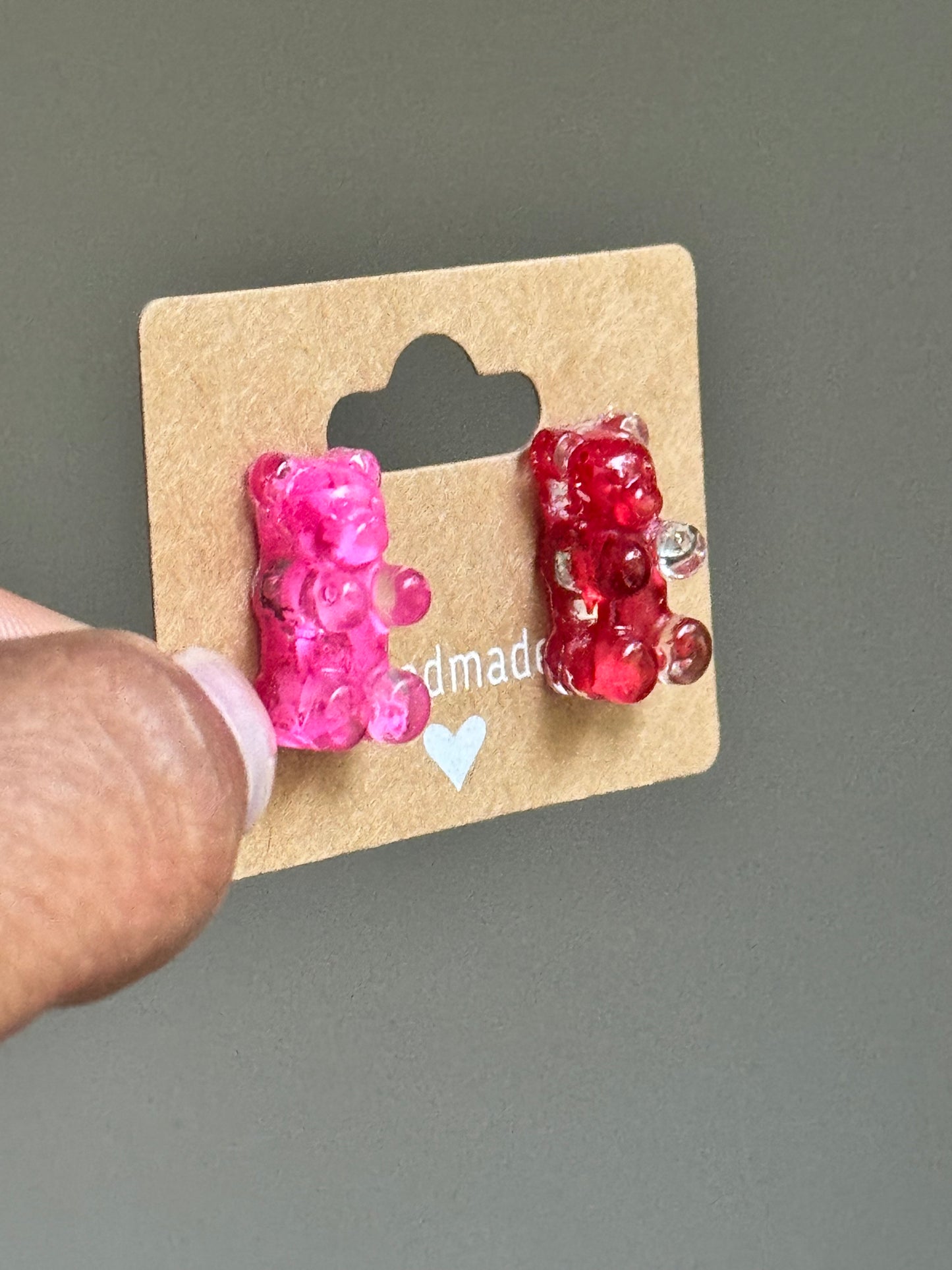 Crayon Bear Studs (Red and Pink)