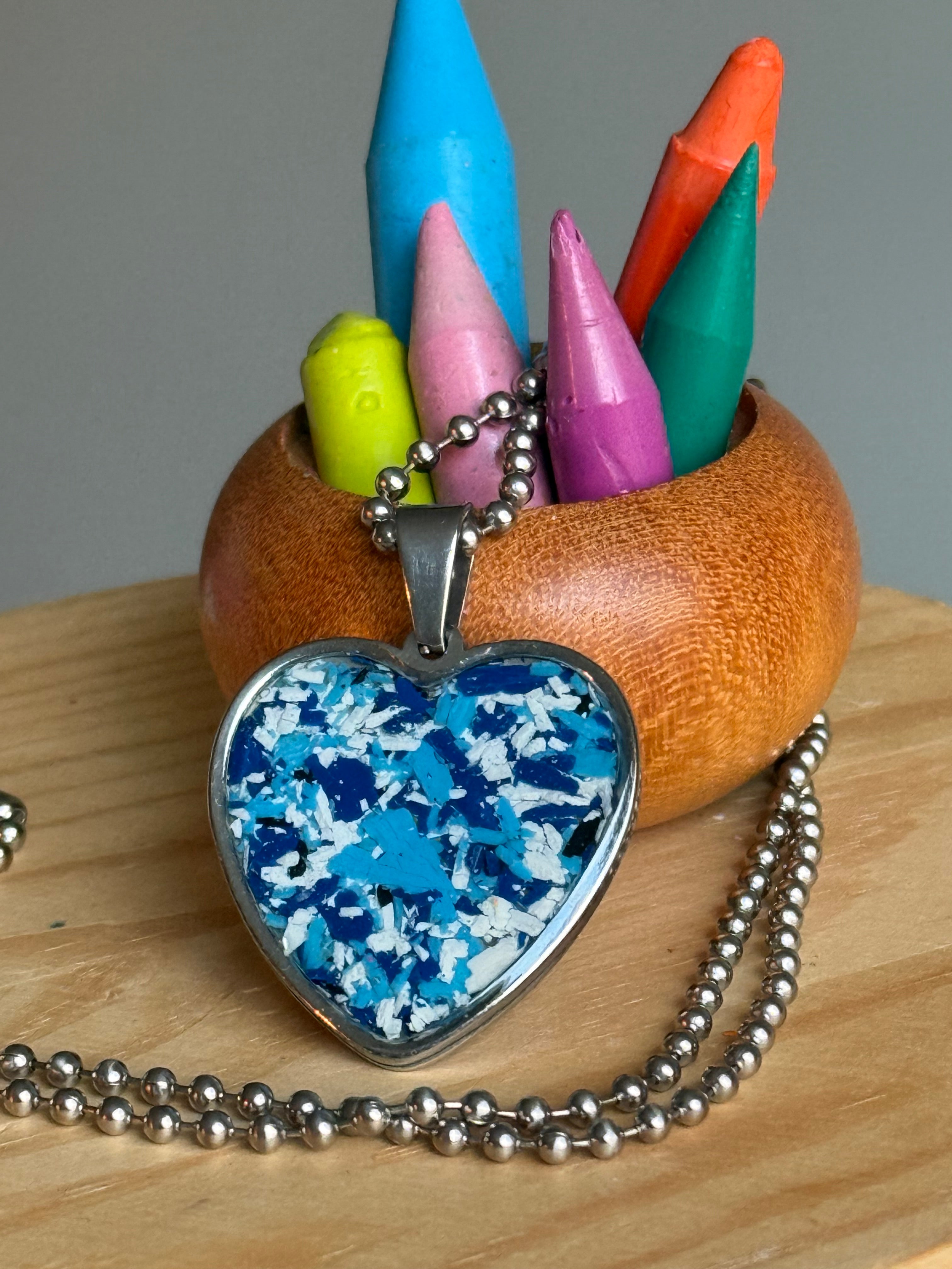 kalen redmon, crayonfetti, crayon jewelry, stainless steel jewelry, crayon art, resin jewelry, teacher gift, 