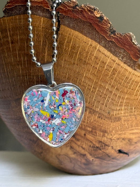 Joy Crayon Heart Pendant (Grey Lilacs)