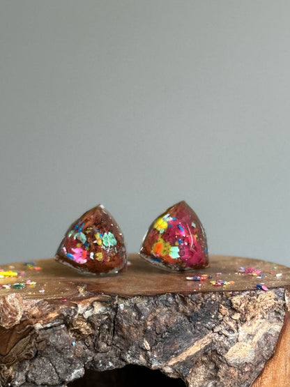 Freckled Copper Triangle Studs