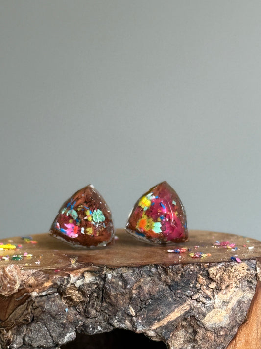 Freckled Copper Triangle Studs