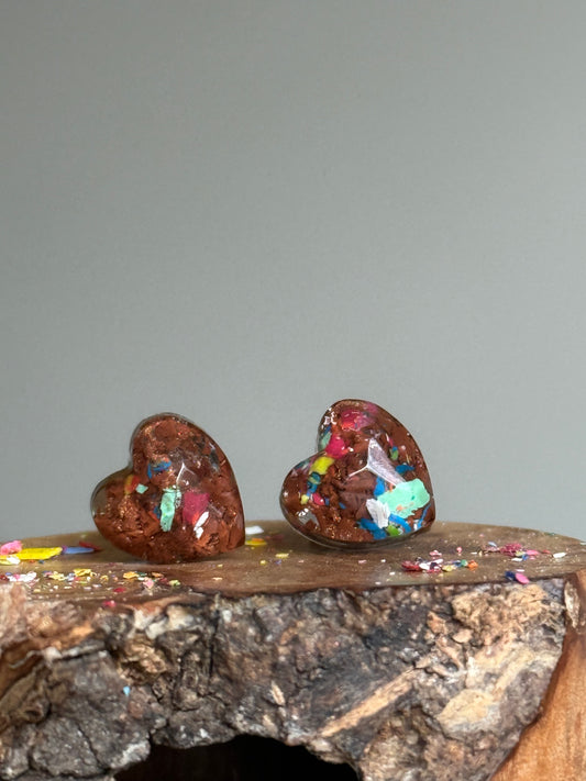 Freckled Copper Heart Studs