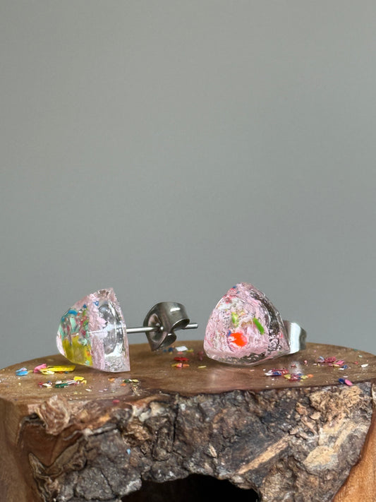 Freckled Light Pink Triangle Studs