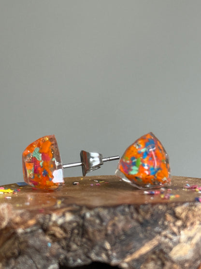 Freckled Orange Triangle Studs