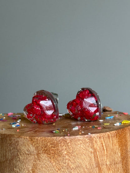 Small Heart Studs (Metallic Red))