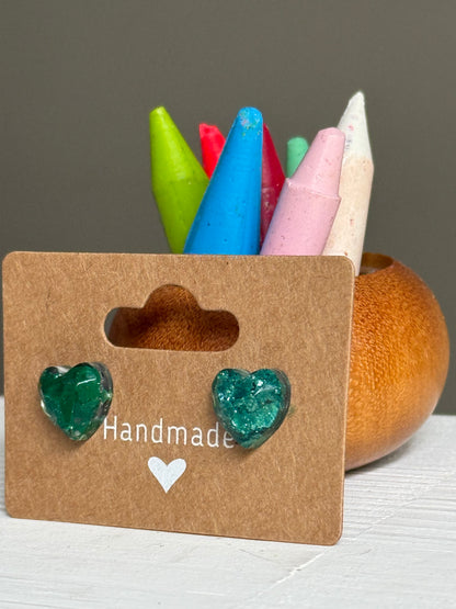 Small Heart Crayonfetti Studs (Emerald)