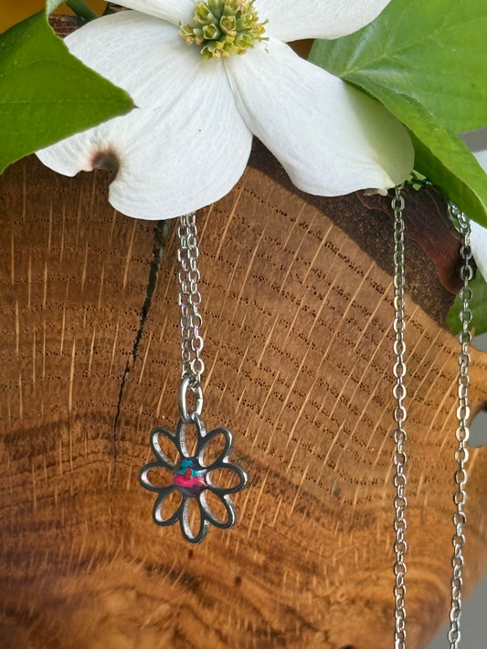 Open Flower Necklace (Hot Pink & Blue)