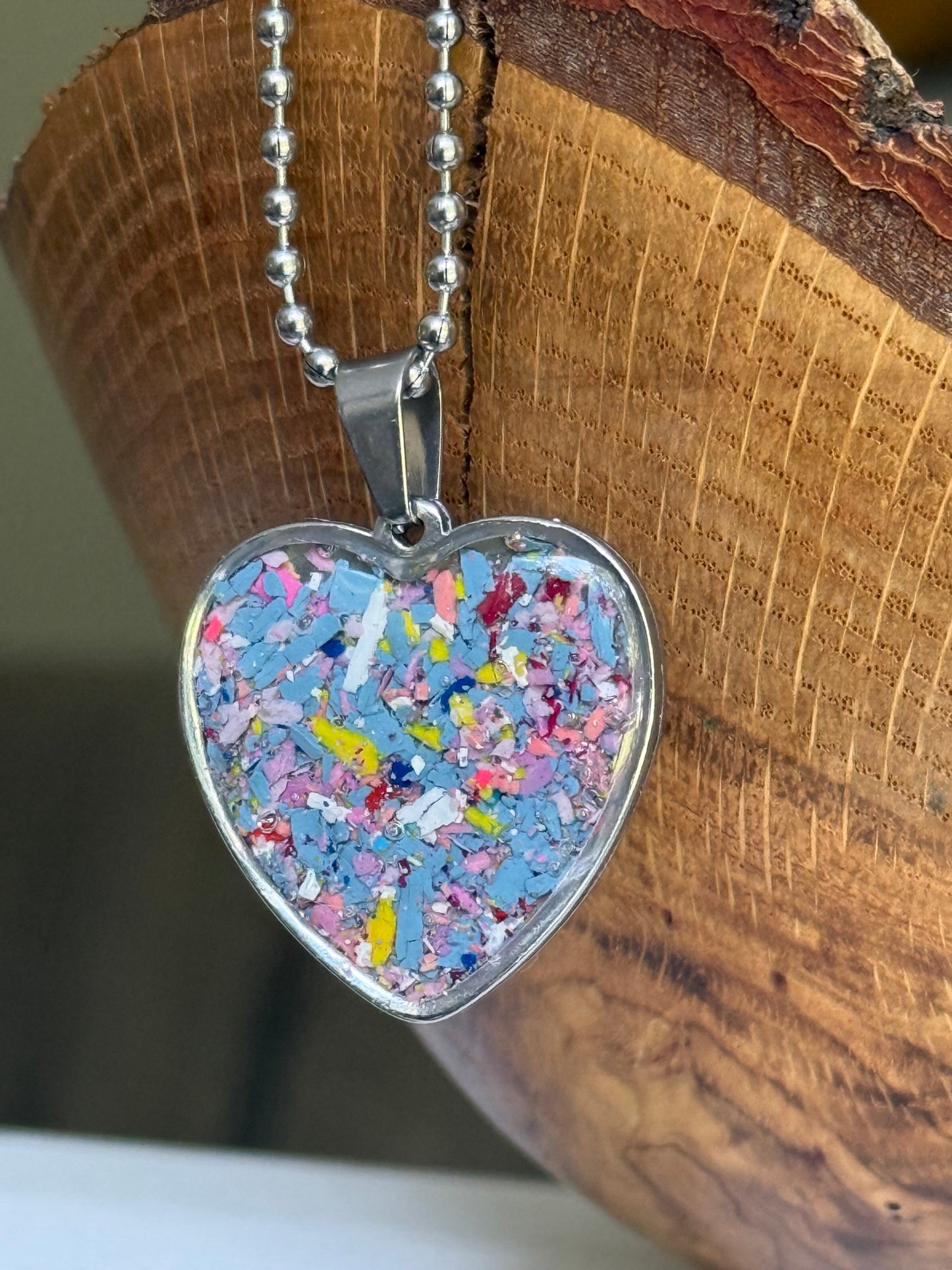 Joy Crayon Heart Pendant (Grey Lilacs)