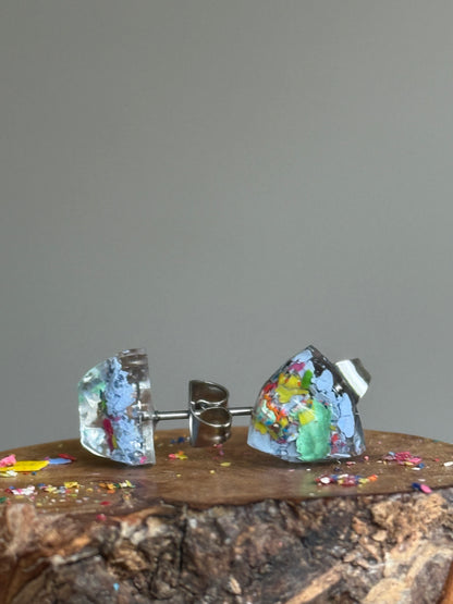 Freckled Periwinkle Triangle Studs