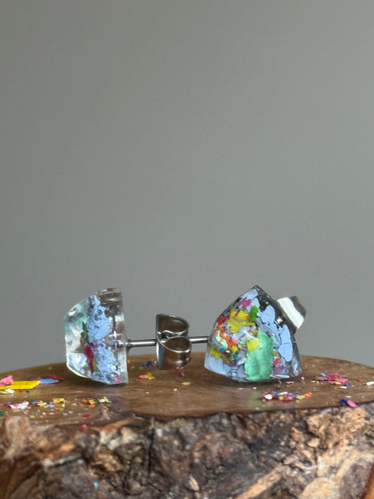 Freckled Periwinkle Triangle Studs