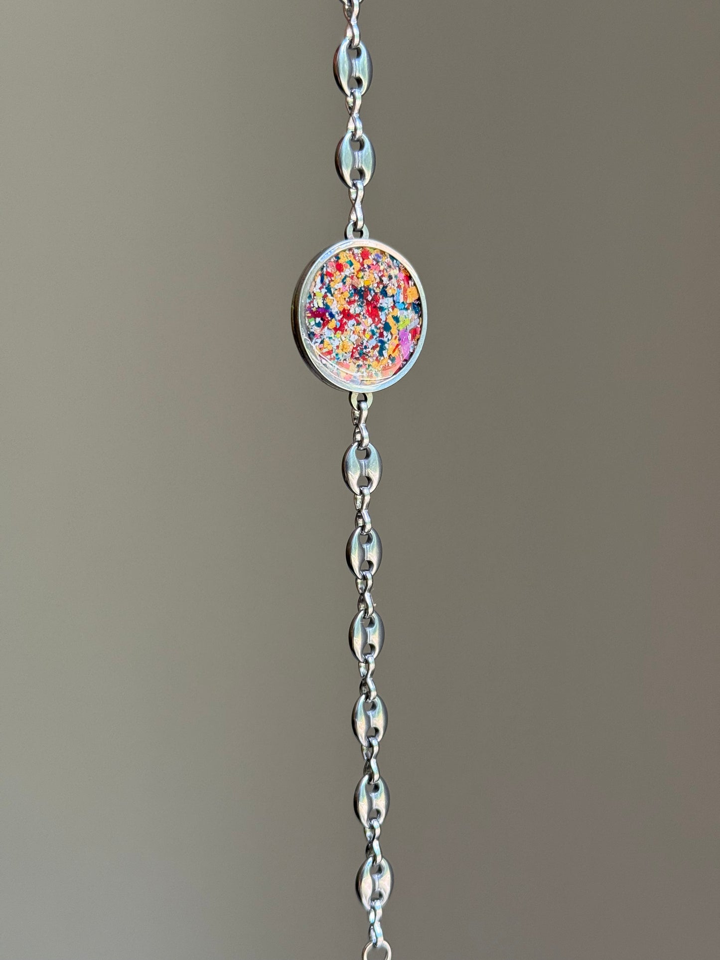 Mariner bracelet, stainless steel, filled with crayons. Crayon jewelry by Crayonfetti.  