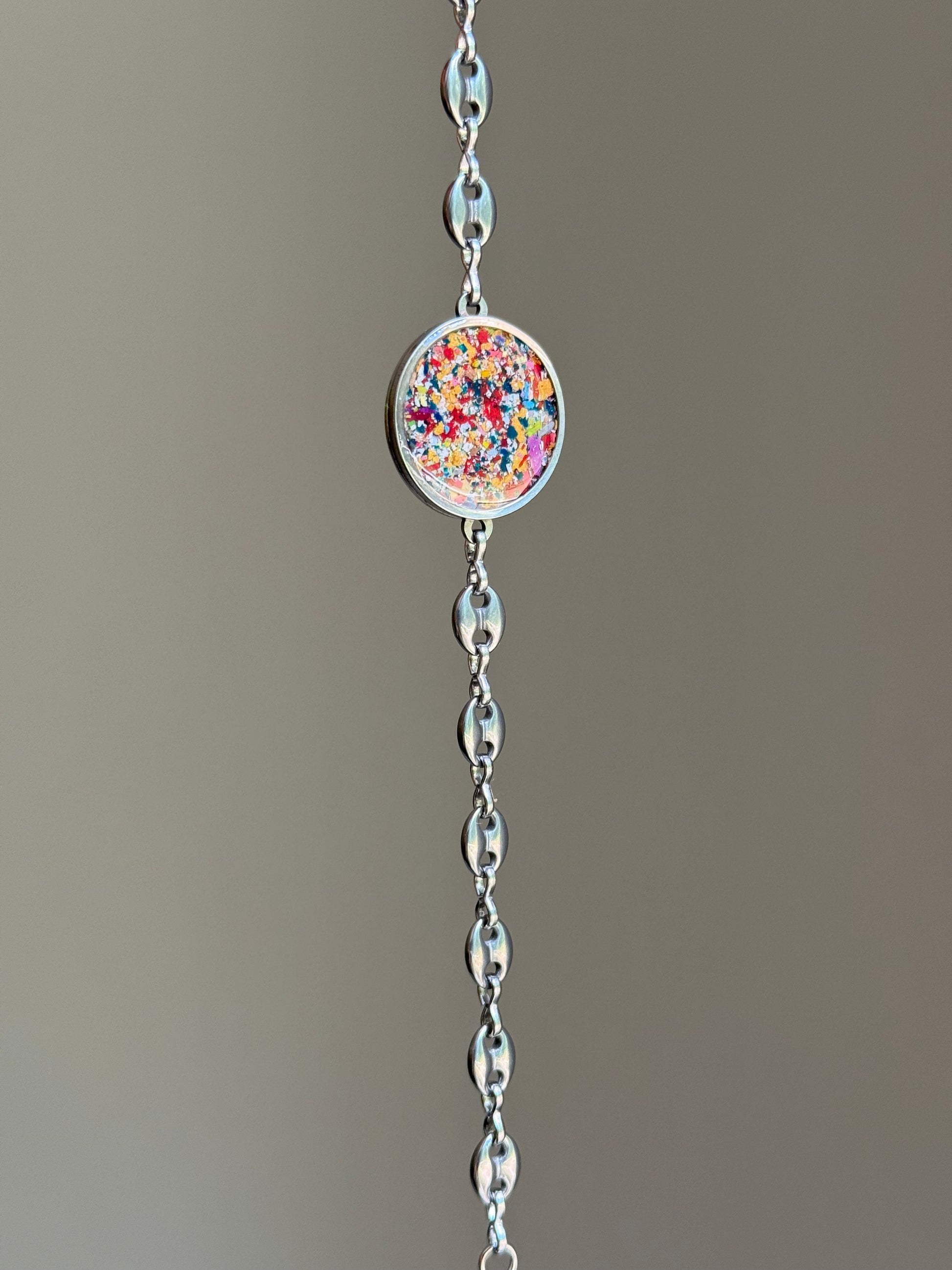 Mariner bracelet, stainless steel, filled with crayons. Crayon jewelry by Crayonfetti.  