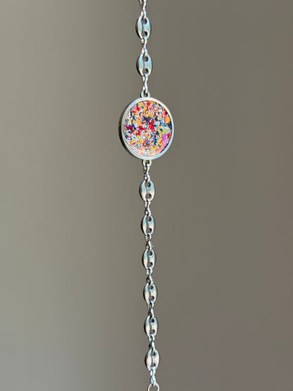 Mariner bracelet, stainless steel, filled with crayons. Crayon jewelry by Crayonfetti.  