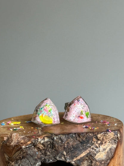 Freckled Light Pink Triangle Studs