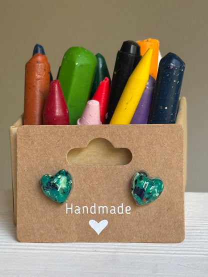 Small Heart Crayonfetti Studs (Caribbean Sea)