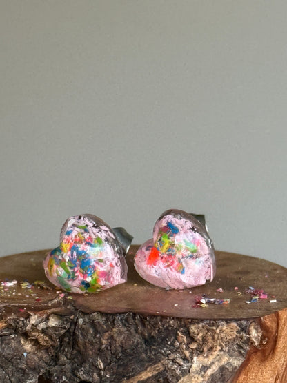 Freckled Light Pink Heart Studs