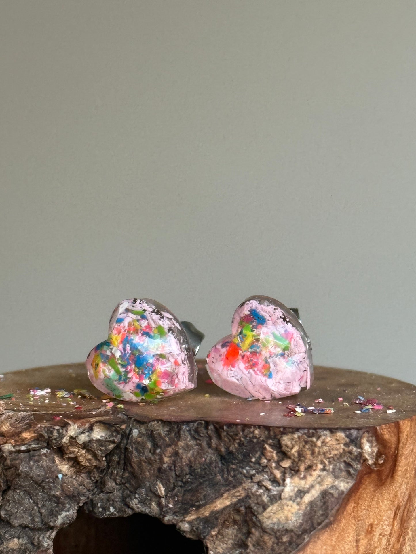 Freckled Light Pink Heart Studs