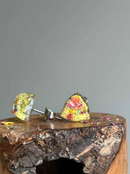 Freckled Canary Triangle Studs