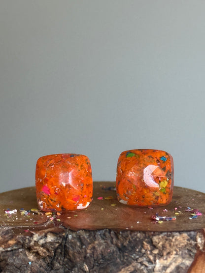 Freckled Orange Square Studs