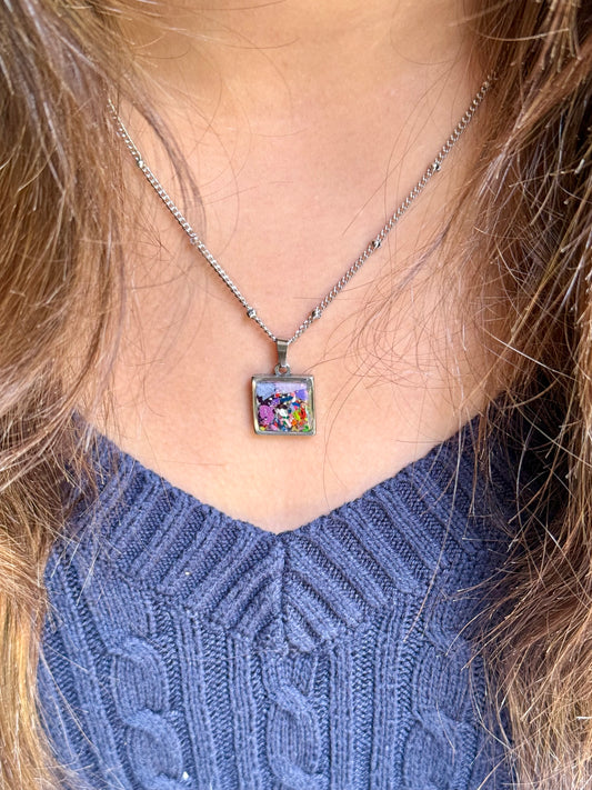 Purply Fireworks Square Pendant