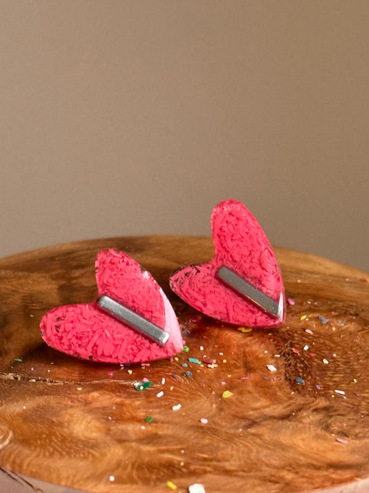 Salmon Heart Studs (Silver)