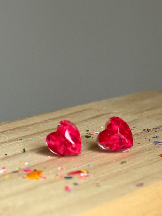 Small Resin Heart Studs (Bold Berry)