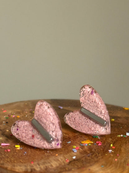 Dusty Rose Heart Studs (Silver)