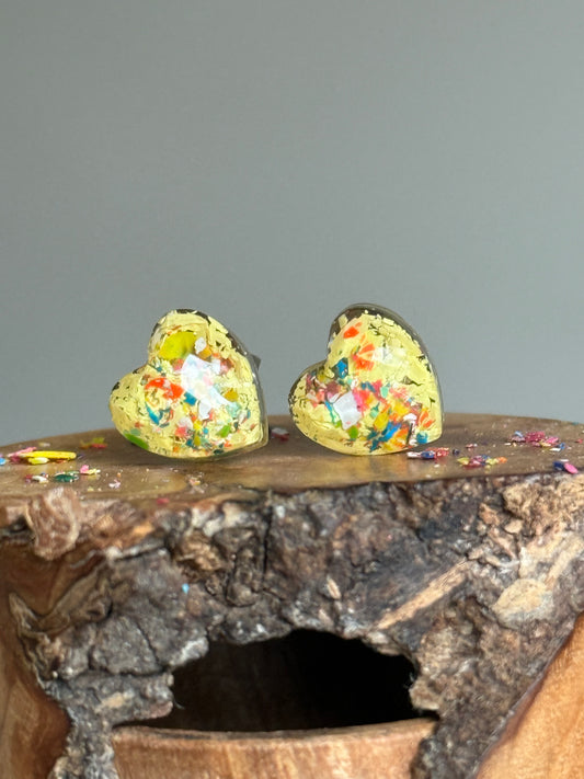 Freckled Canary Heart Studs