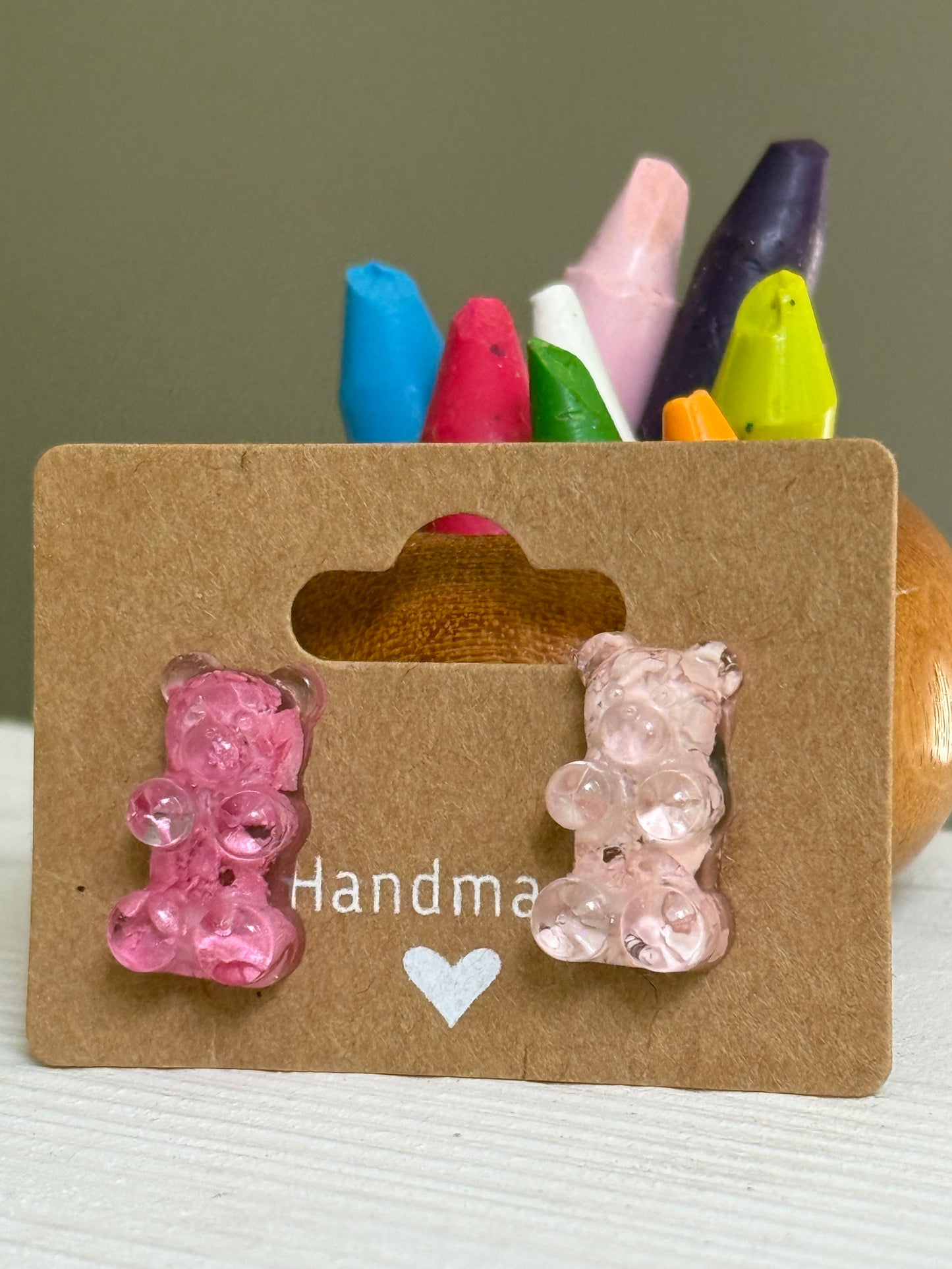 Mismatched Crayon Gummy Bear Studs
