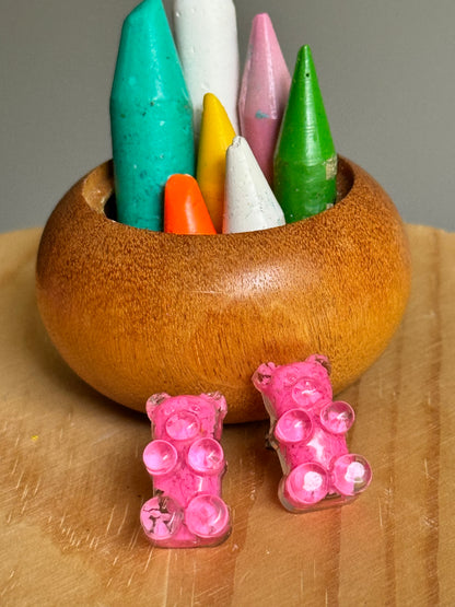 Pink Gummy Crayon Bear Studs