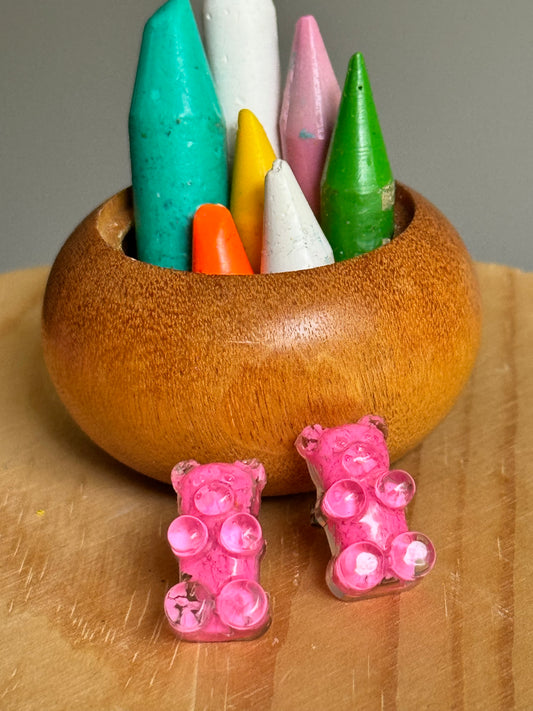 Pink Gummy Crayon Bear Studs