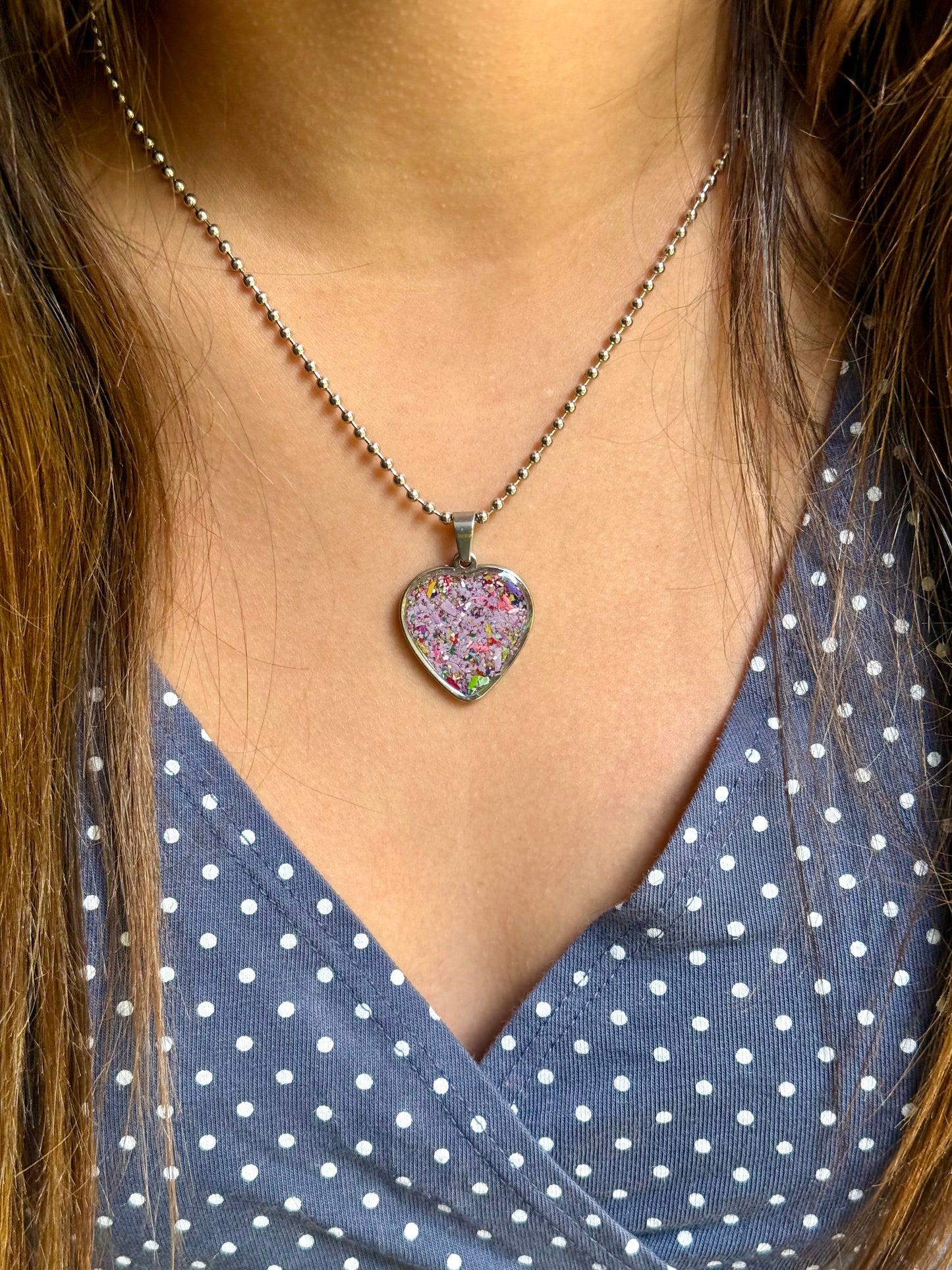 Freckled Lavender Heart Necklace