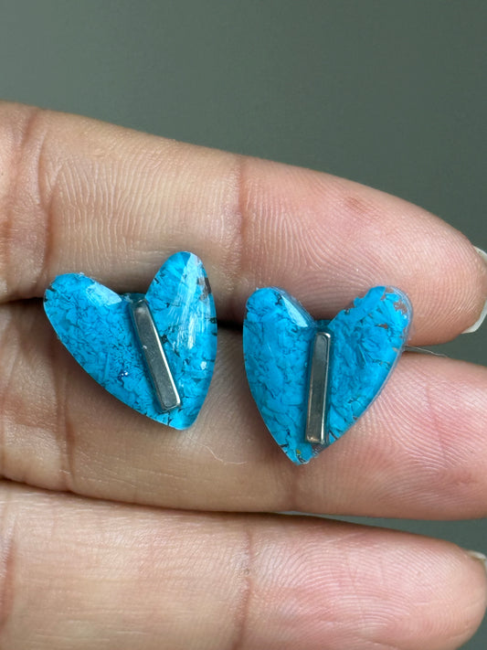 Sky Blue Heart Studs (Silver)