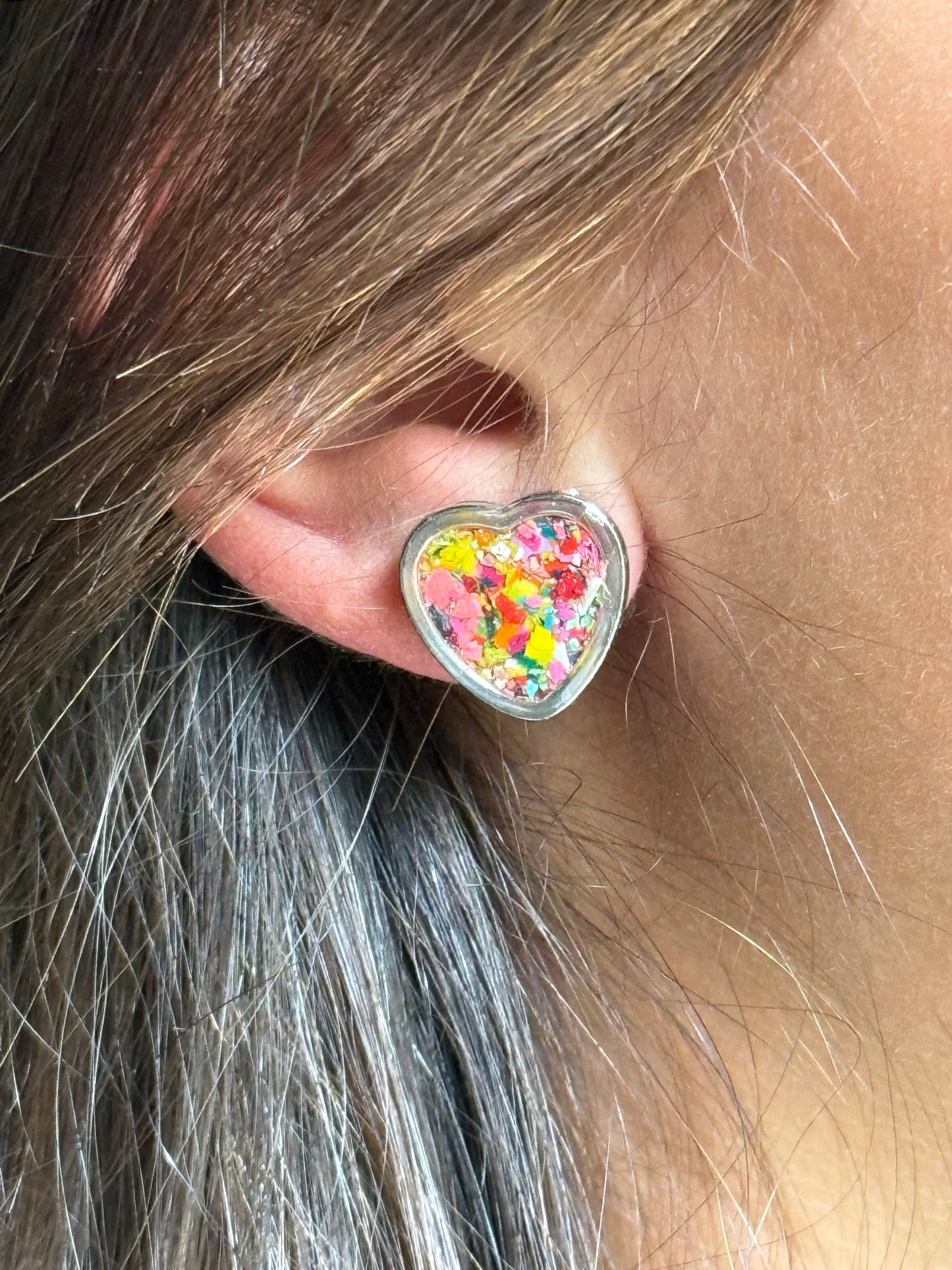 Multicolored Crayon Heart Studs