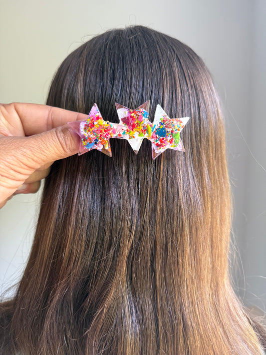 Clear & White Multicolored Star Crayon Clip