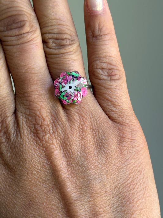Crayon Blooms Ring (Purples and Greens)
