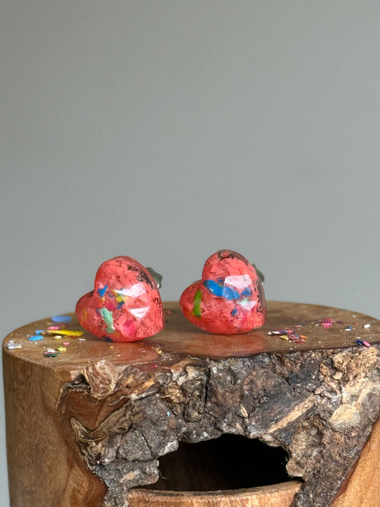 Freckled Peach Heart Studs