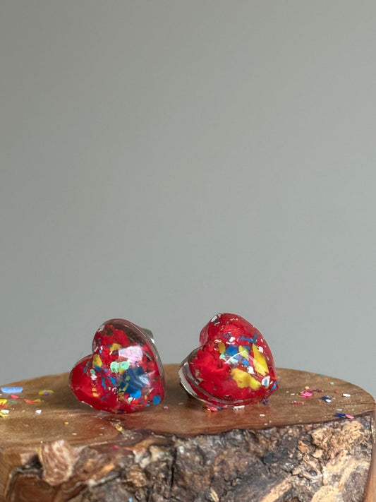 Freckled Red Heart Studs