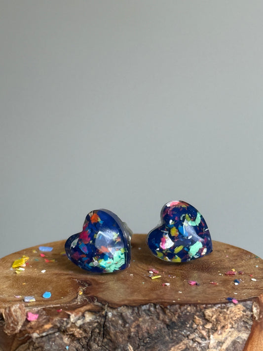 Freckled Blue Heart Studs