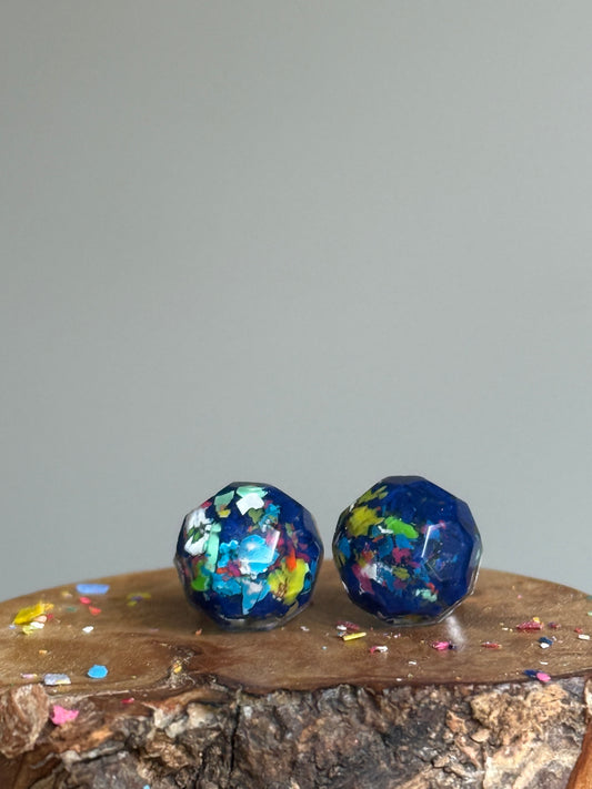 Freckled Blue Round Studs