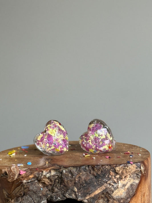 Mixed Lilacs Heart Studs