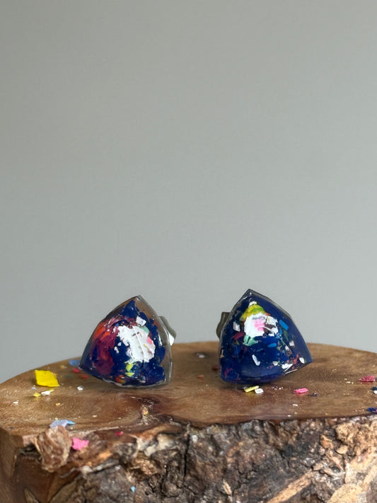 Freckled Blue Triangle Studs