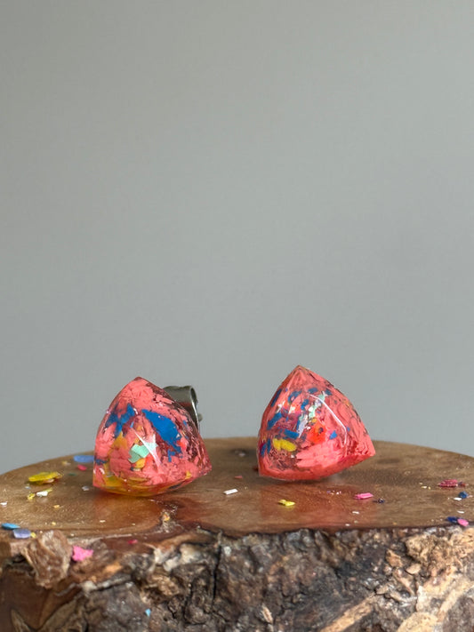 Freckled Peach Triangle Studs