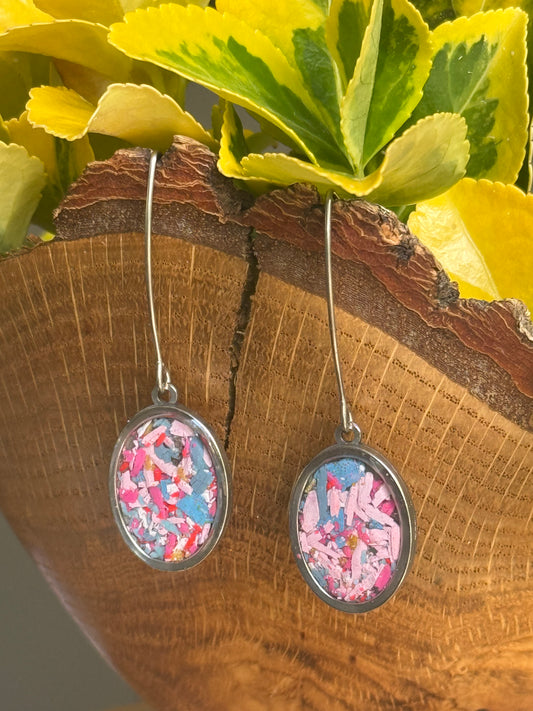 pink oval earrings made with crayons.  crayon jewelry by crayonfetti