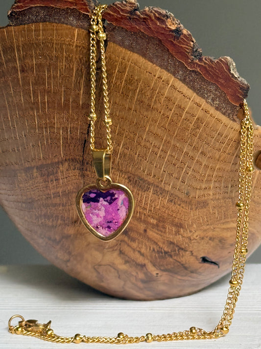 Sarai Small Crayon Heart Pendant (Purples - Gold)