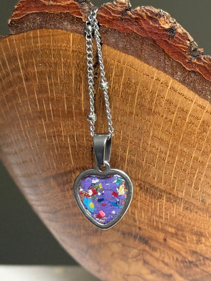 Sarai Small Crayon Heart Pendant (Purples)