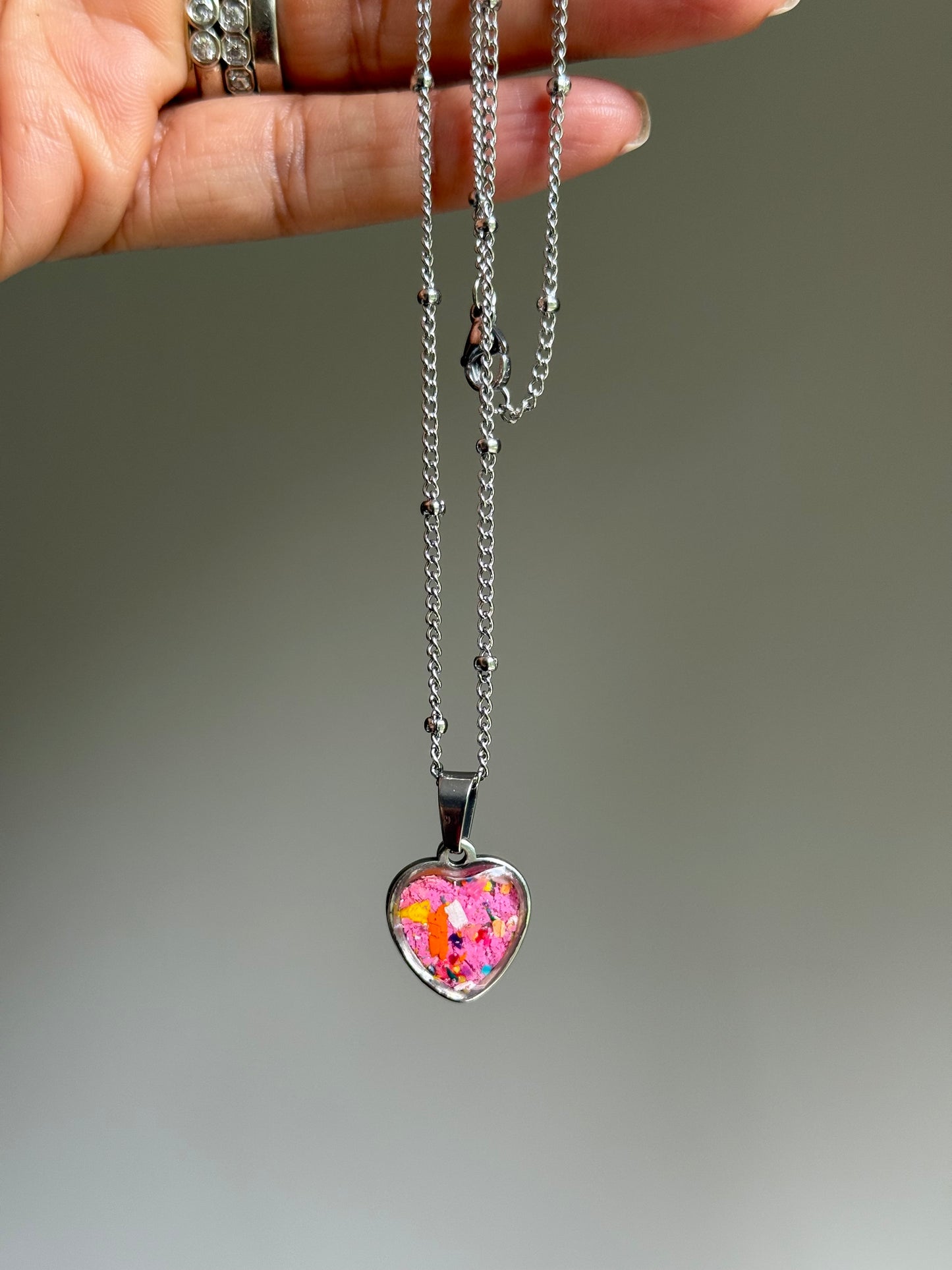 Sarai Small Crayon Heart Pendant (Pink Palm)