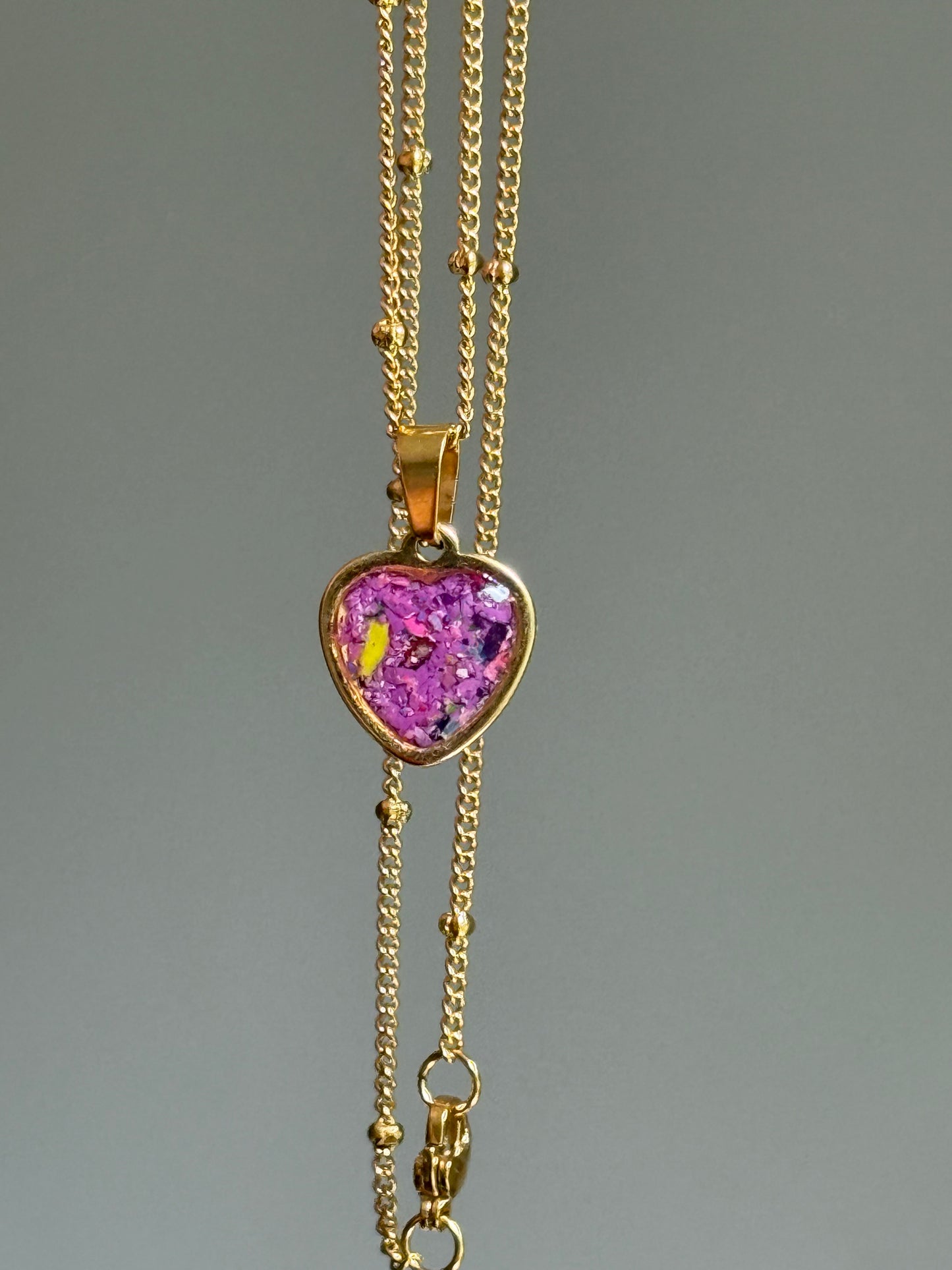 Sarai Small Crayon Heart Pendant (Purples - Gold-2)