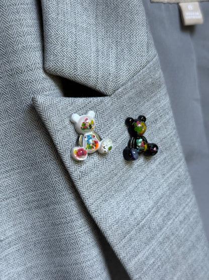 Crayon Bear Push Pin (Black & White)